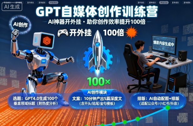 GPT自媒体创作训练营：AI神器开外挂，助你创作效率提升100倍-立刻分享网创平台