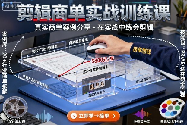 剪辑商单实战训练课，真实商单案例分享，在实战中练会剪辑-立刻分享网创平台