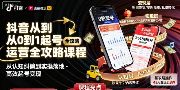 抖音从0到1起号运营全攻略课程，从认知纠偏到实操落地，高效起号变现-立刻分享网创平台