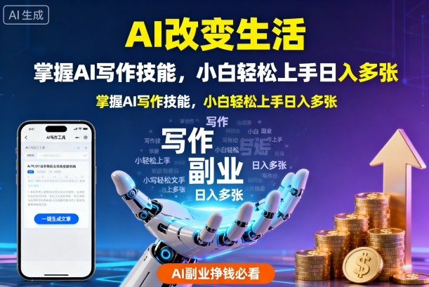 AI改变生活，掌握AI写作技能，小白轻松上手日入多张，AI副业挣钱必看-立刻分享网创平台