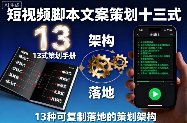 短视频脚本文案策划十三式，13种可复制落地的策划架构-立刻分享网创平台