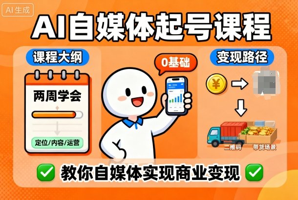 AI自媒体起号课程，0基础小白两周学会，教你自媒体实现商业变现-立刻分享网创平台