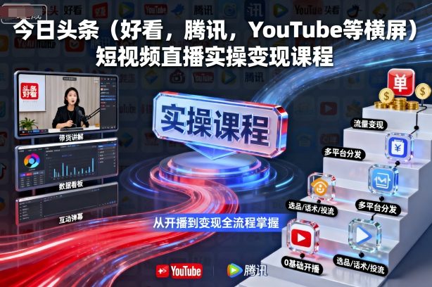 今日头条（好看，腾讯，YouTube等横屏）短视频直播实操变现课程-立刻分享网创平台