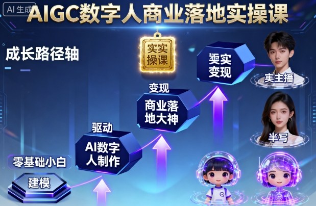 AIGC数字人商业落地实操课，从零基础小白到AI数字人大神-立刻分享网创平台