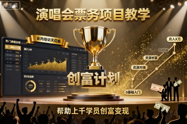 演唱会票务项目教学，业内培训天花板，帮助上千学员创富变现-立刻分享网创平台