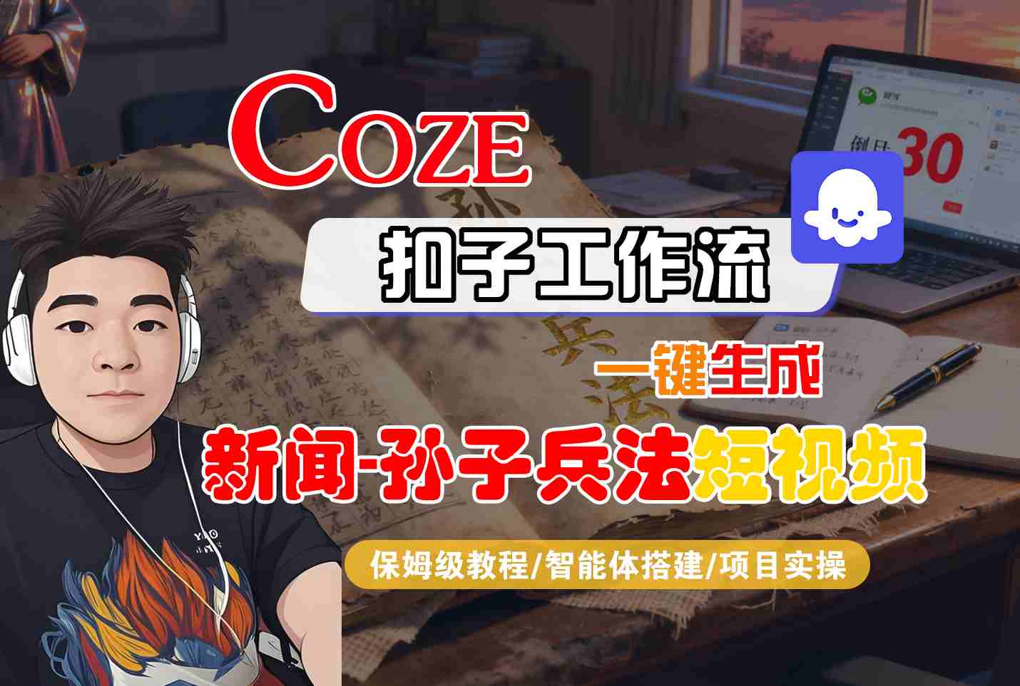 Coze扣子智能体工作流一键生成“新闻-孙子兵法“短视频，全流程保姆级教学-立刻分享网创平台