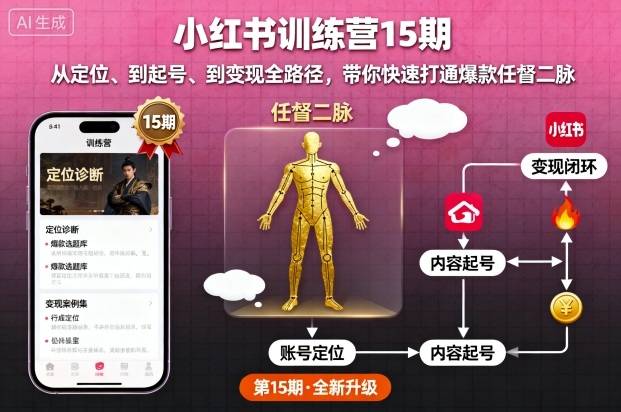 小红书训练营15期，从定位、到起号、到变现全路径，带你快速打通爆款任督二脉-立刻分享网创平台