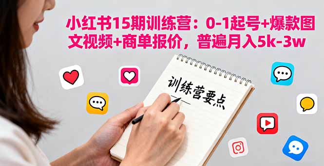 小红书15期训练营：0-1起号+爆款图文视频+商单报价，普遍月入5k-3w-立刻分享网创平台