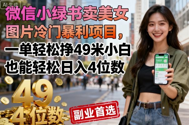 微信小绿书卖美女图片冷门暴利项目，一单轻松挣49米小白也能轻松日入4位数-立刻分享网创平台