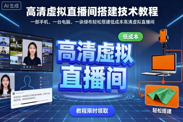 高清虚拟直播间搭建技术教程，一部手机、一台电脑、一块绿布轻松搭建低成本高清虚拟直播间-立刻分享网创平台