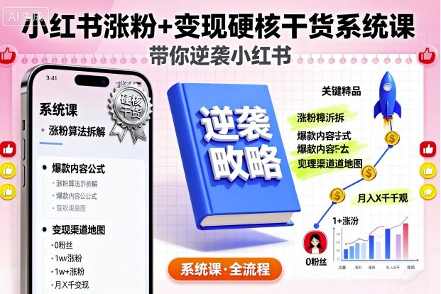 小红书涨粉+变现硬核干货系统课，带你逆袭小红书-立刻分享网创平台