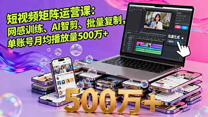 （16168期）短视频矩阵运营课：网感训练、AI智剪、批量复制，单账号月均播放量500万+-立刻分享网创平台