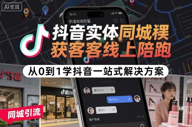 抖音实体同城获客线上陪跑，从0到1学抖音一站式解决方案-立刻分享网创平台