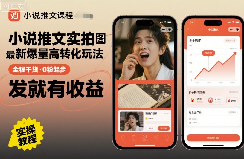 小说推文实拍双图文最新爆量高转化玩法，全程干货，0粉起步，发就有收益-立刻分享网创平台