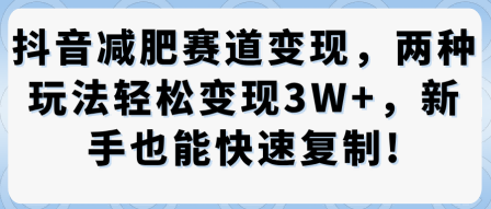 抖音减肥赛道变现，两种玩法轻松变现3W+，新手也能快速复制-立刻分享网创平台