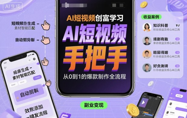 AI短视频创富学习，手把手教会你制作AI短视频-立刻分享网创平台