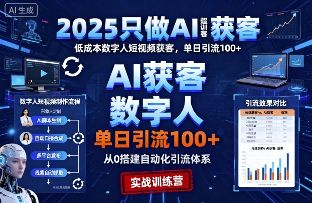 2025只做AI获客，AI超级获客实训营，低成本数字人短视频获客，单日引流100+-立刻分享网创平台