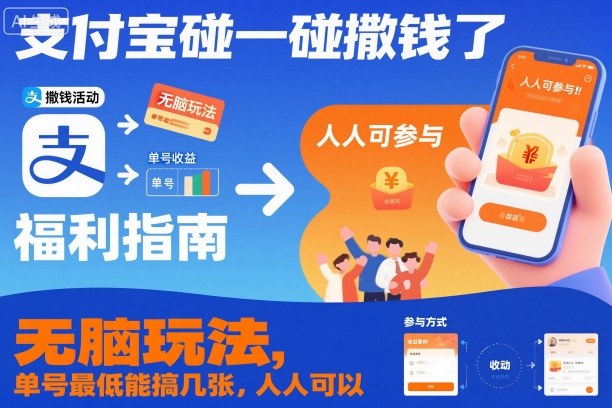 支付宝碰一碰撒钱了，无脑玩法，单号最低能搞几张，人人可以撸【揭秘】-立刻分享网创平台