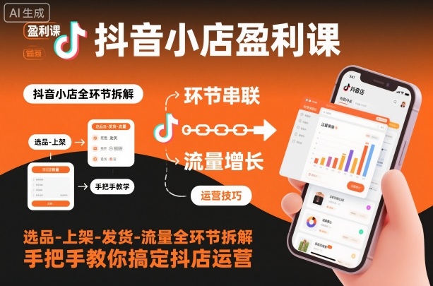 抖音小店盈利课-选品-上架-发货-流量全环节拆解,手把手教你搞定抖店运营-立刻分享网创平台