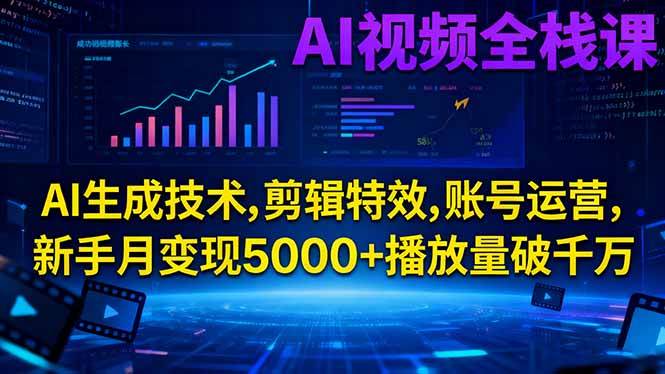 （16603期）AI视频全栈课:AI生成技术,剪辑特效,账号运营,新手月变现5000+播放量破千万-立刻分享网创平台