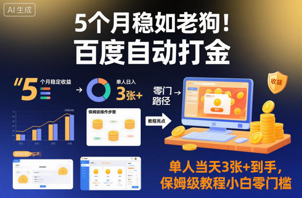 5个月稳如老狗！百度自动打金，单人当天3张+到手，保姆级教程小白零门槛【揭秘】-立刻分享网创平台