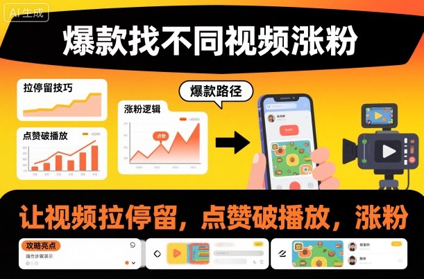 爆款找不同视频涨粉，让视频拉停留，实现点赞，破播放，涨粉-立刻分享网创平台