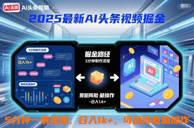 2025最新AI头条视频掘金，5分钟一条视频，日入1k＋，可矩阵批量操作-立刻分享网创平台