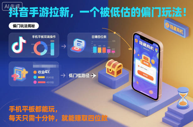 抖音手游拉新，一个被低估的偏门玩法！手机平板都能玩，每天只需十分钟，就能賺取四位数【揭秘】-立刻分享网创平台