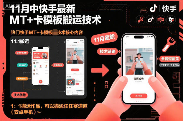 11月中快手最新MT+卡模板搬运技术，1：1搬运作品，可以搬运任何赛道（安卓手机）-立刻分享网创平台