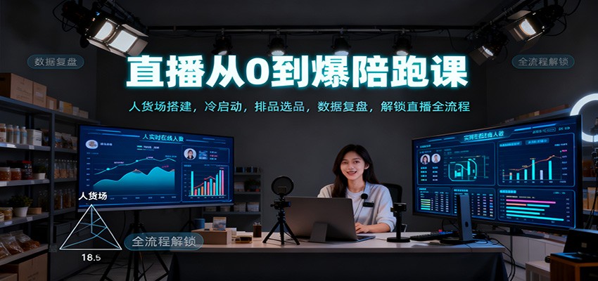 直播从0到爆陪跑课：人货场搭建，冷启动，排品选品，数据复盘，解锁直播全流程-立刻分享网创平台