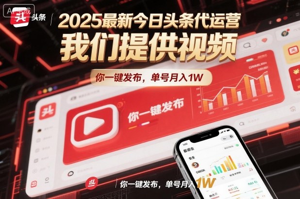 2025最新今日头条代运营，我们提供视频，你一键发布，单号月入1W【揭秘】-立刻分享网创平台