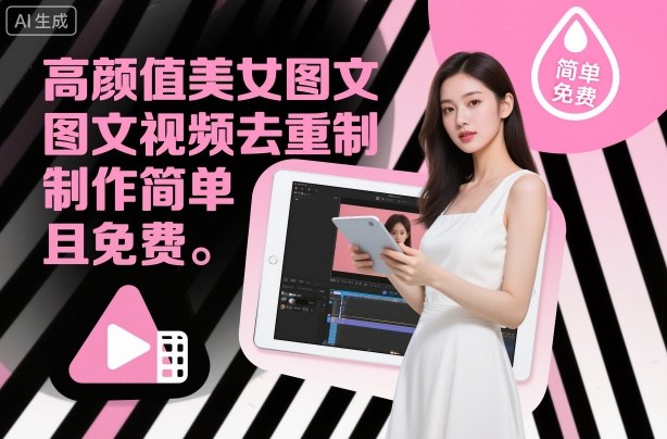 高颜值美女图文视频去重制作教学，制作简单且免费-立刻分享网创平台