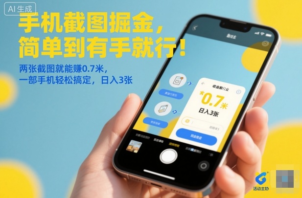 手机截图掘金，简单到有手就行！两张截图就能賺0.7米，一部手机轻松搞定，日入3张【揭秘】-立刻分享网创平台