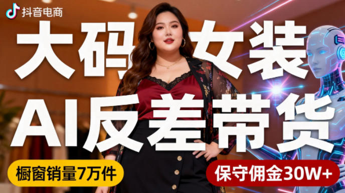抖音小众赛道，大码女装AI反差带货，不用直播，每天6条作品，橱窗卖7万件，保守佣金30W+-立刻分享网创平台
