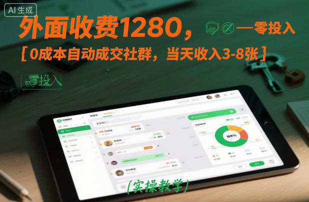 外面收费1280，0成本自动成交社群，当天收入3-8张【实操教学】-立刻分享网创平台