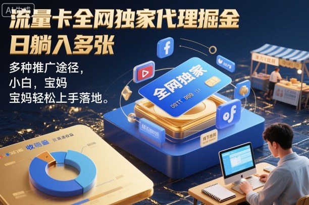 流量卡全网独家代理掘金，日躺入多张，多种推广途径，小白，宝妈轻松上手落地-立刻分享网创平台