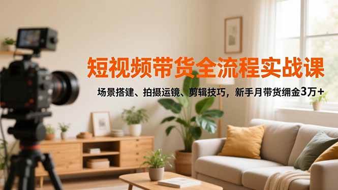 （16680期）短视频带货全流程实战课，场景搭建、拍摄运镜、剪辑技巧，新手月带货佣金3万+-立刻分享网创平台