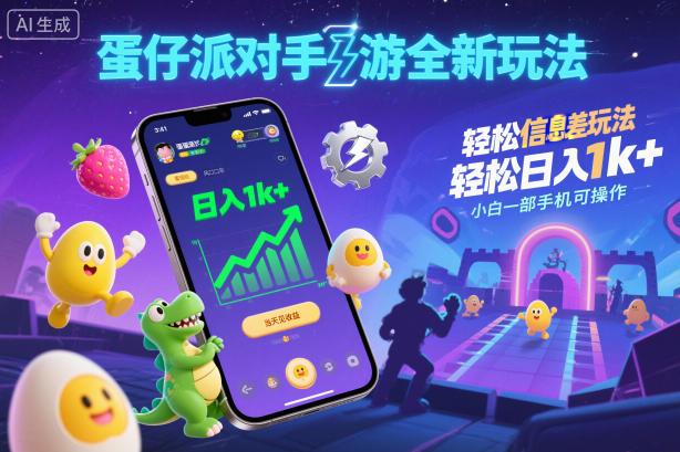 蛋仔派对手游全新玩法，轻松日入1k+，风口信息差玩法，当天见收益，小白一部手机可操作-立刻分享网创平台