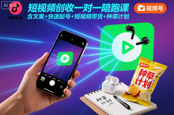 短视频创收一对一陪跑课，含文案+快速起号+短视频带货+种草计划-立刻分享网创平台