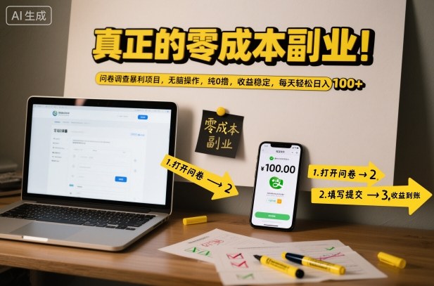 真正的零成本副业!问卷调查暴利项目,无脑操作,纯0撸,收益稳定,每天轻松日入100+【揭秘】-立刻分享网创平台