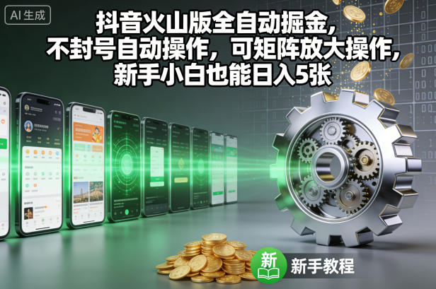 抖音火山版全自动掘金，不封号自动操作，可矩阵放大操作，新手小白也能日入5张【揭秘】-立刻分享网创平台