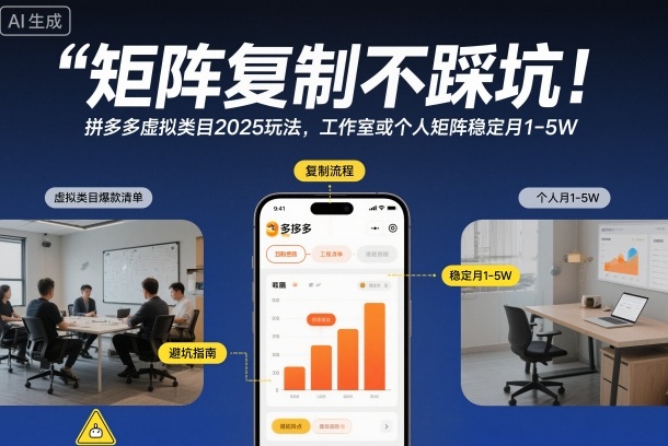 矩阵复制不踩坑！拼多多虚拟类目2025玩法，工作室或者个人矩阵稳定月1-5W【揭秘】-立刻分享网创平台